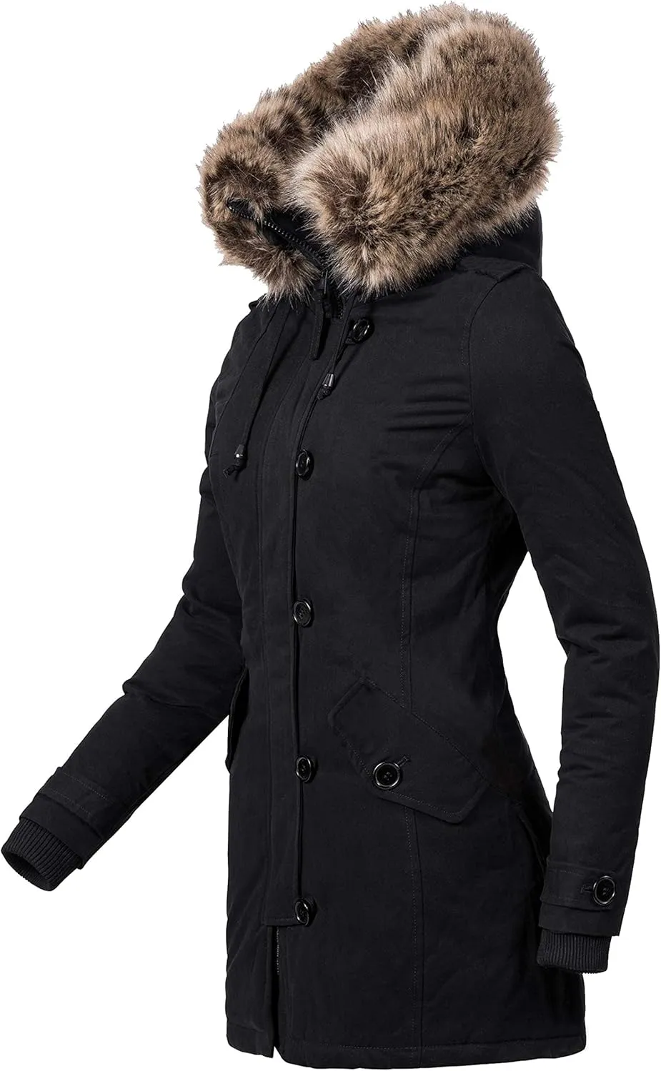 NUTEXROL Women's Heavy Thicken Puffer Down Warm Parka Padded Winter Hooded Insulated Jacket Overcoat with Faux Fur Hood