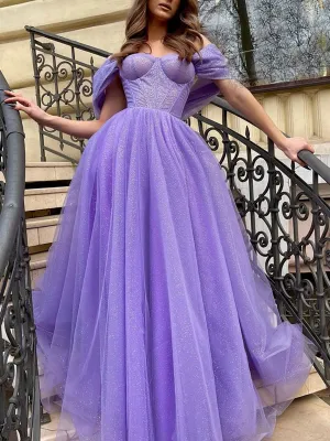 Off the Shoulder Purple Long Prom Dresses, Purple Long Formal Evening Dresses