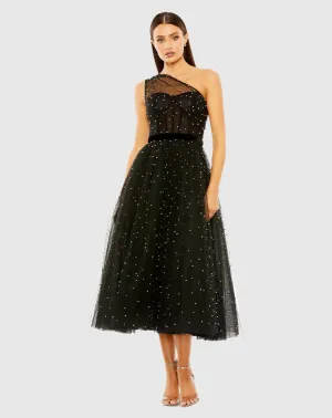 One shoulder pearl beaded ballgown - Black