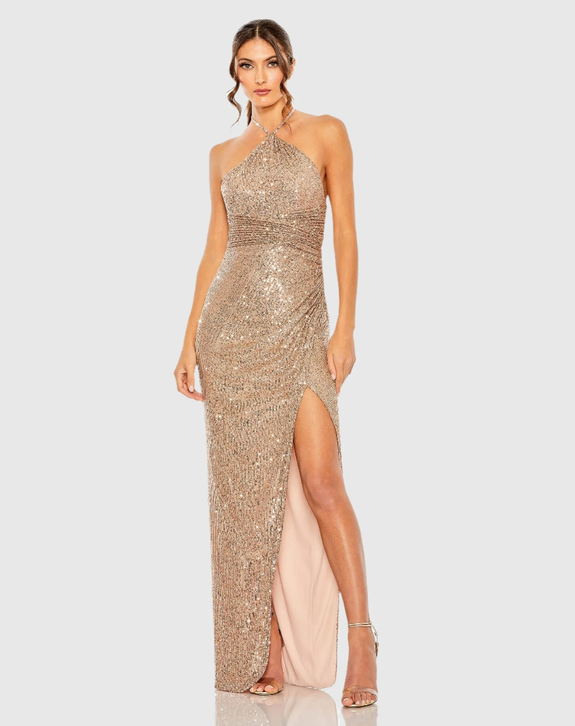 One shoulder ruched side front slit sequin gown - Lilac
