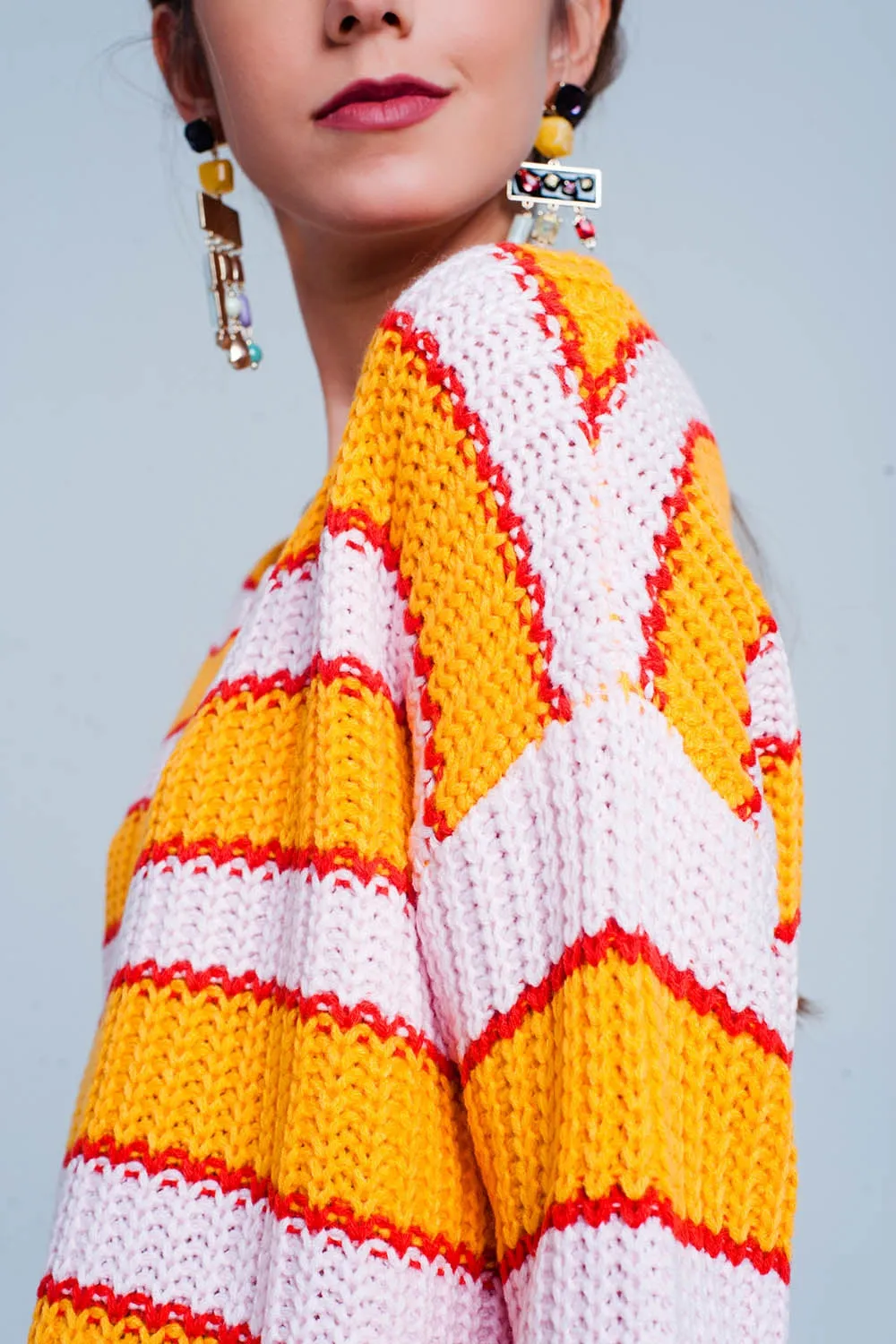 Orange and pink Color block stripe sweater