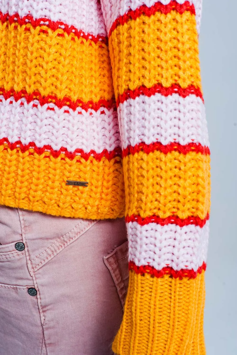 Orange and pink Color block stripe sweater