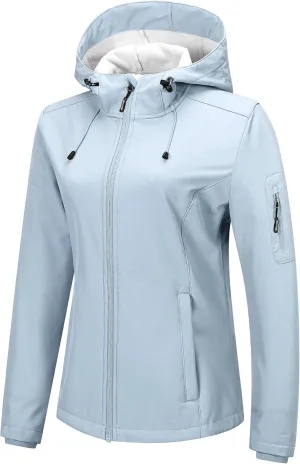 Outdoor Ventures Women's Softshell Jacket with Hood Fleece Lined Warm Lightweight Waterproof Insulated Windbreaker