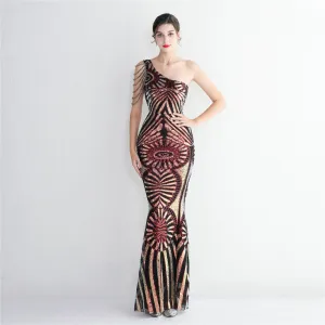 Petal Print Pressed Fit Elegant Single-Shoulder Dress