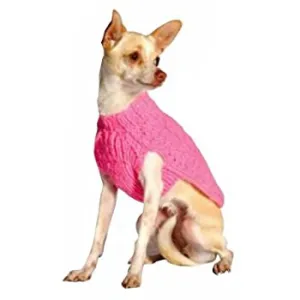PINK CABLE KNIT WOOL DOG SWEATER