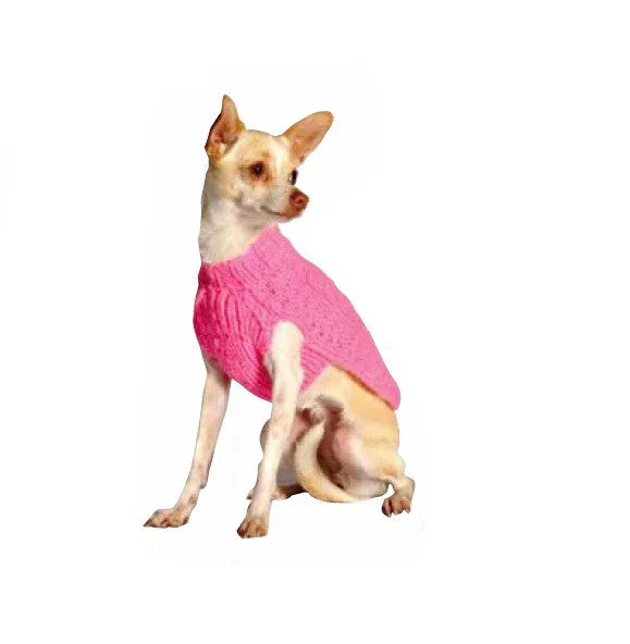PINK CABLE KNIT WOOL DOG SWEATER