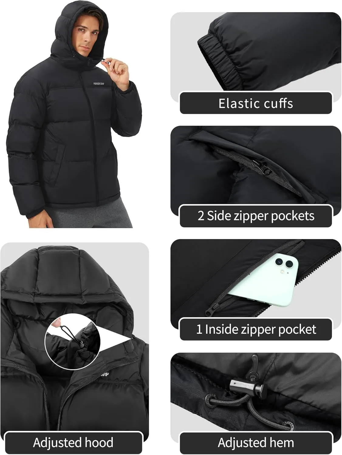 Pioneer Camp Men's Down Jacket 700 Fill Winter Insulated Puffer Jacket Waterproof Puffy Coat with Hood