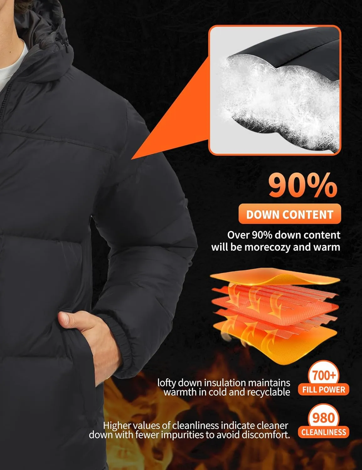 Pioneer Camp Men's Down Jacket 700 Fill Winter Insulated Puffer Jacket Waterproof Puffy Coat with Hood