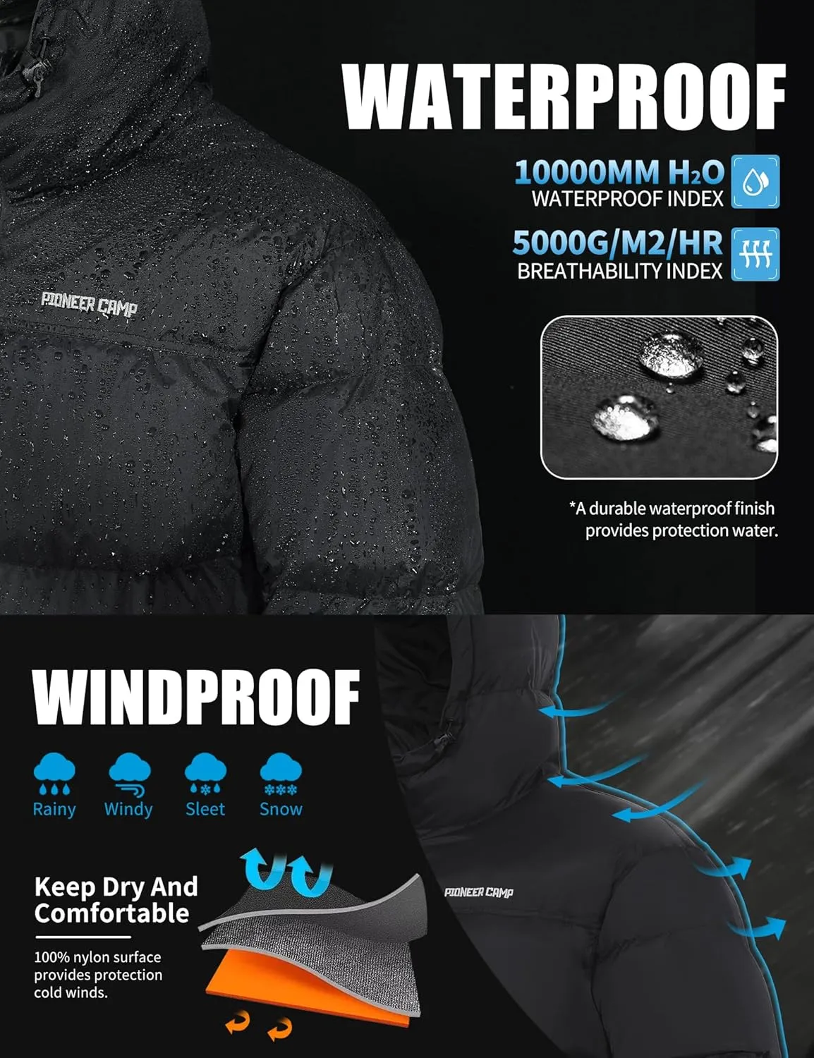 Pioneer Camp Men's Down Jacket 700 Fill Winter Insulated Puffer Jacket Waterproof Puffy Coat with Hood