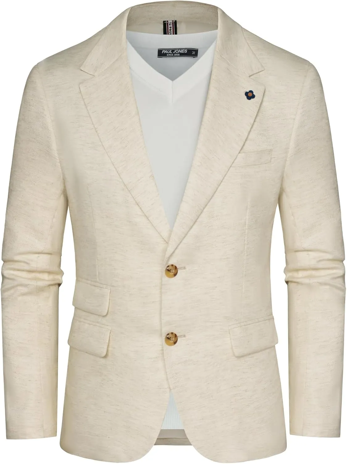 PJ PAUL JONES Men's Sport Coats and Blazers Linen Cotton Blazer Regular Fit 2 Buttons Suit Jacket with Removable Brooch