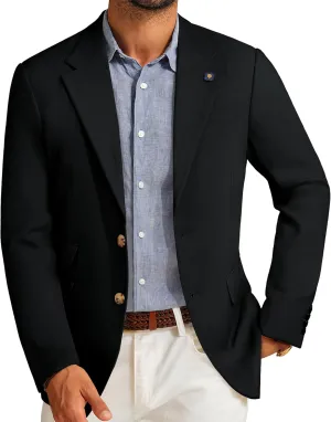 PJ PAUL JONES Men's Sport Coats and Blazers Linen Cotton Blazer Regular Fit 2 Buttons Suit Jacket with Removable Brooch