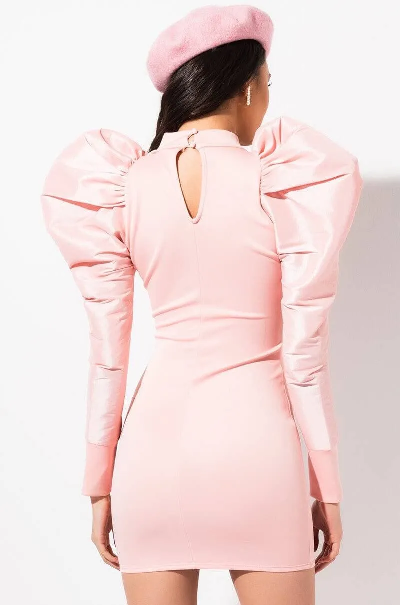 Puff sleeve mini dress in pink