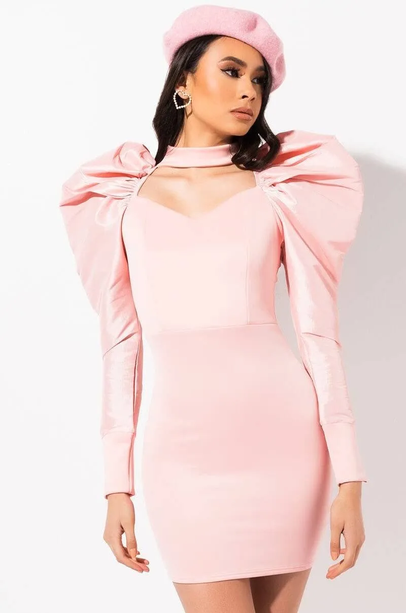 Puff sleeve mini dress in pink