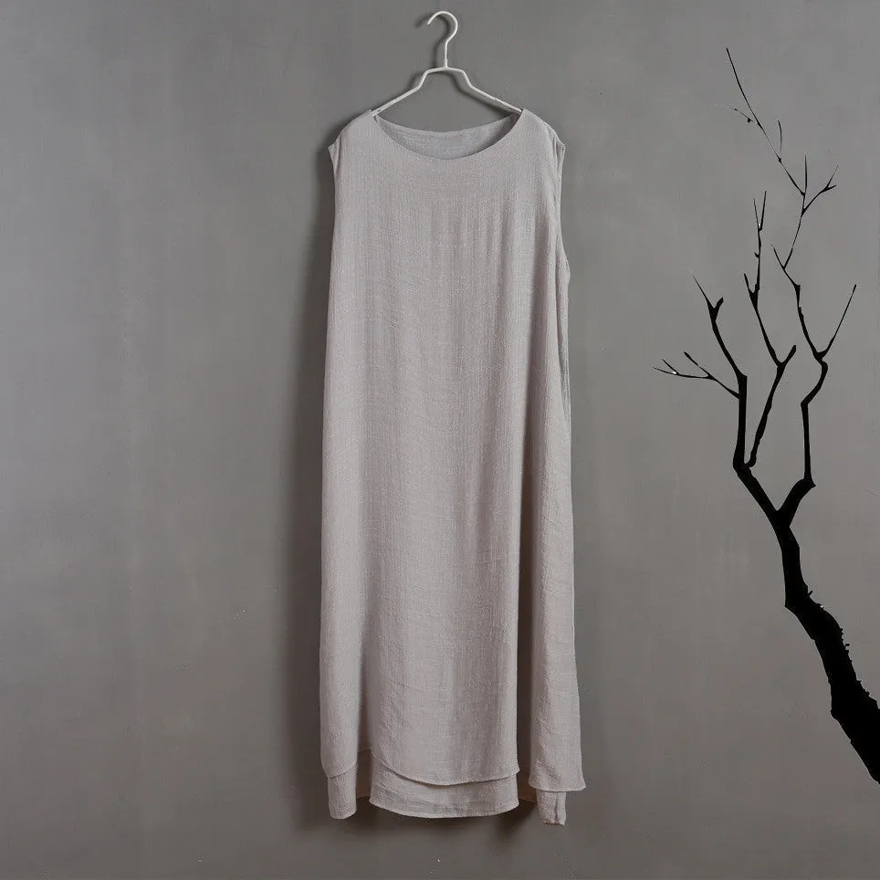 Pure Color Loose O-neck Sleeveless Long Dress