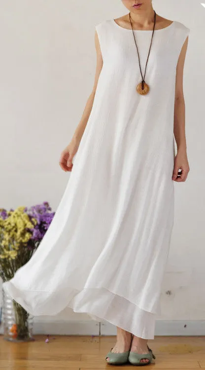 Pure Color Loose O-neck Sleeveless Long Dress