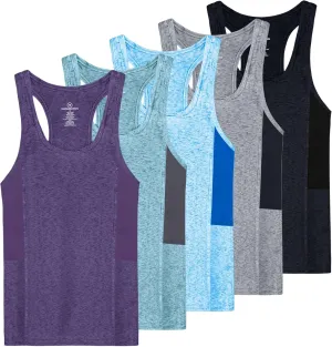 Real Essentials 5-Pack Women's Racerback Tank Top Dry-Fit Athletic Performance Yoga Activewear (Available in Plus Size)