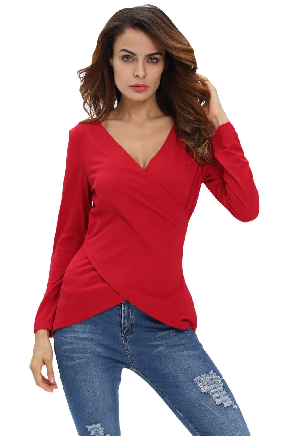 Red Stylish Deep Neck Top