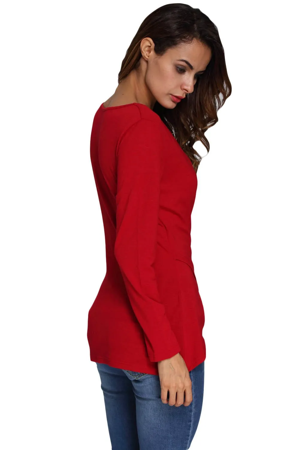 Red Stylish Deep Neck Top
