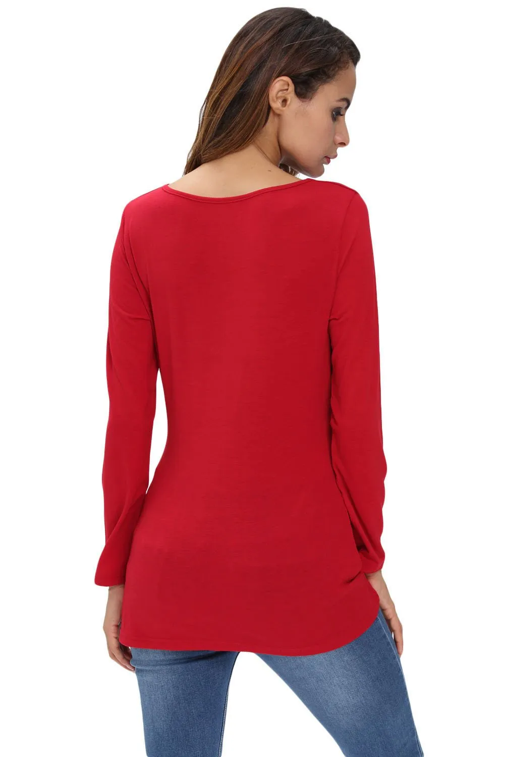 Red Stylish Deep Neck Top