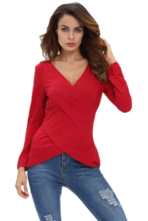 Red Stylish Deep Neck Top