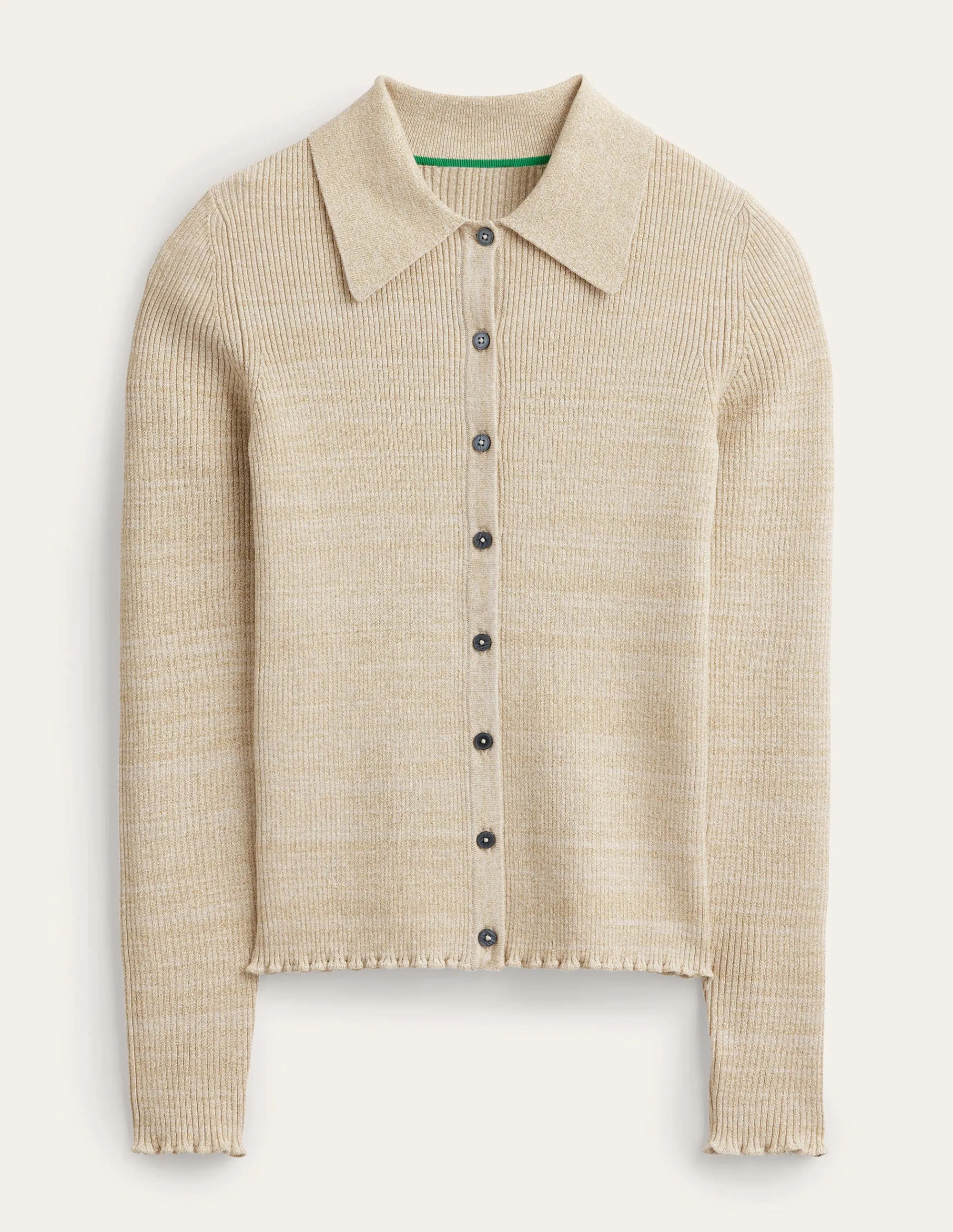 Ribbed-Knit Fitted Shirt-Oatmeal, Gold Sparkle