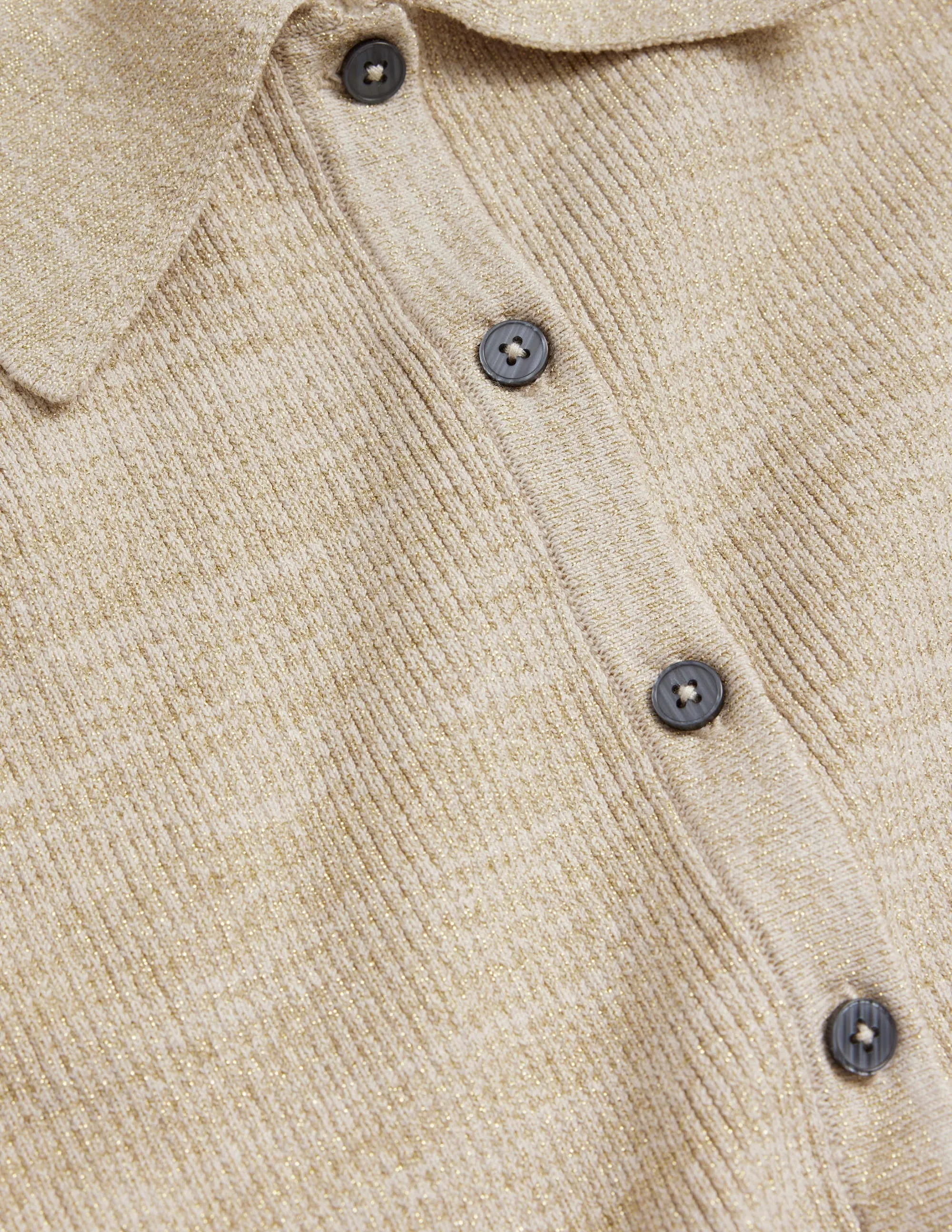 Ribbed-Knit Fitted Shirt-Oatmeal, Gold Sparkle