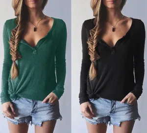 Ribbed Knit V-neck Pure Color Long Sleeves Sweater