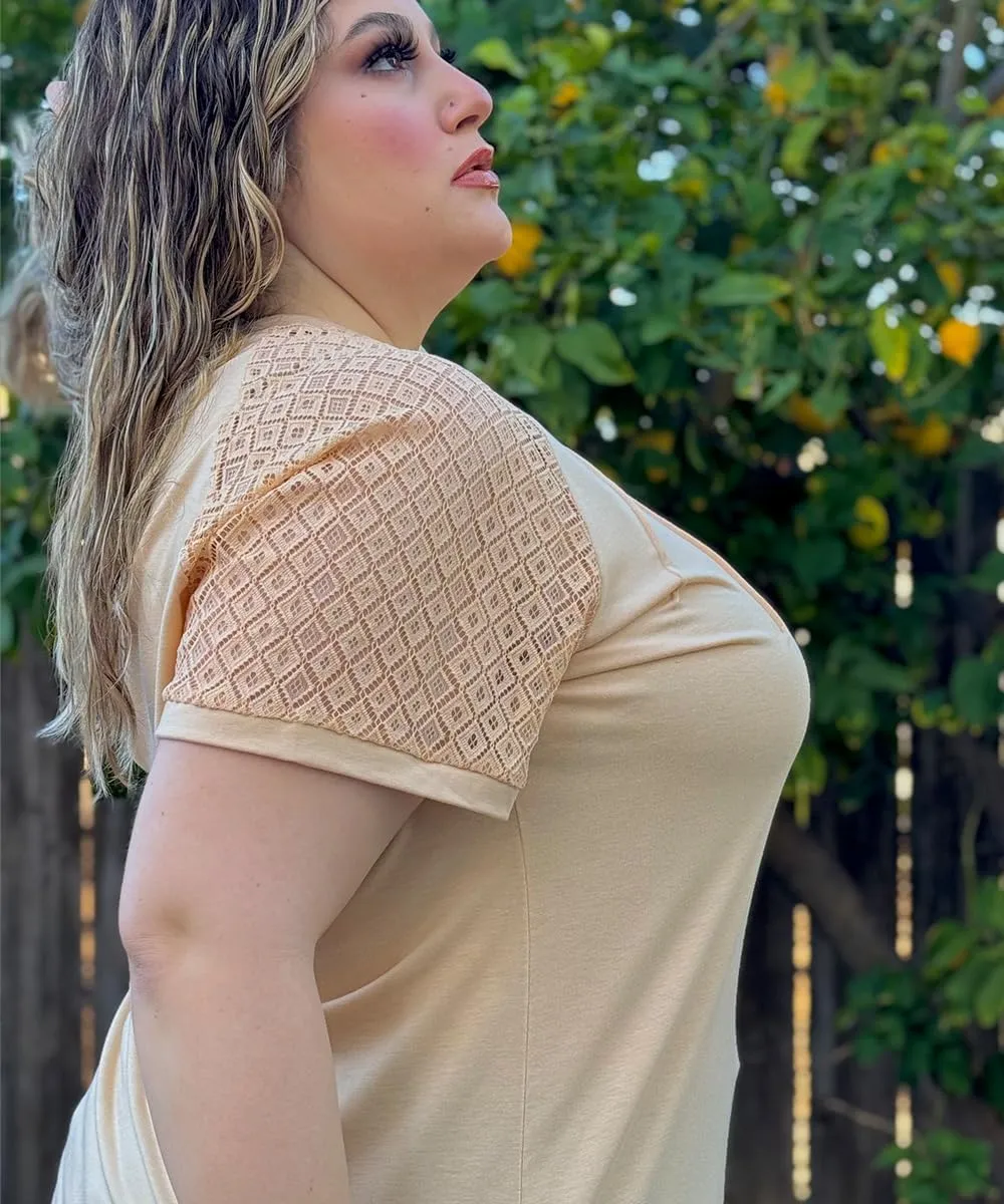 RITERA Plus Size Tops for Women Crewneck Short Sleeve Lace Flower Pleated Front Tshirt Casual Summer Blouse XL-5XL