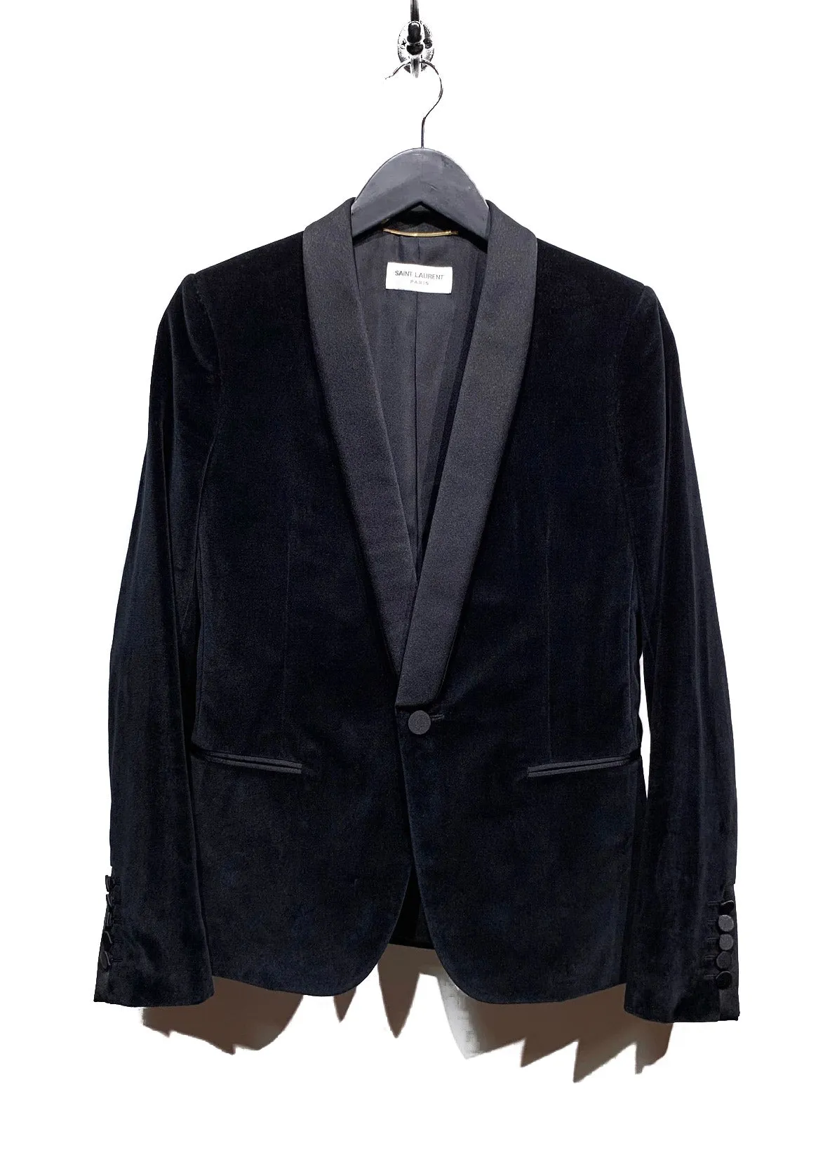 Saint Laurent Black Velvet Satin Lapel Tuxedo Blazer
