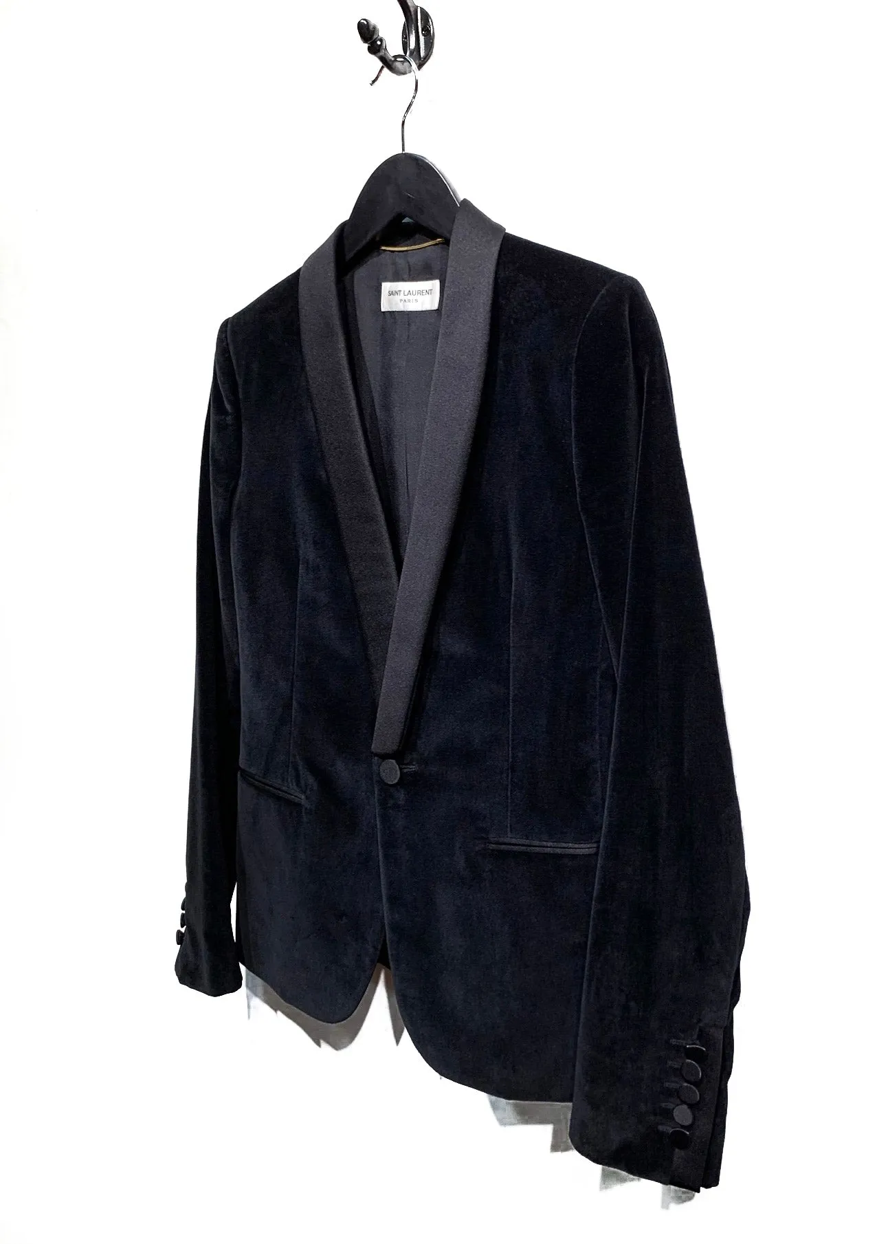 Saint Laurent Black Velvet Satin Lapel Tuxedo Blazer