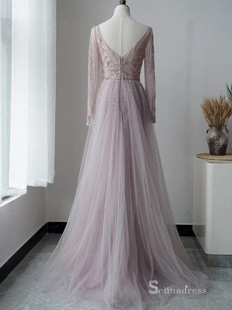 Selinadress Elegant V neck Long Luxury Long Evening Dress Formal Gowns SC088