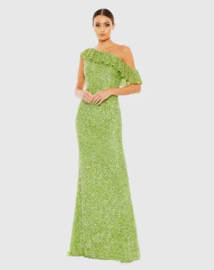 Sequin drop shoulder trumpet gown - Key Lime