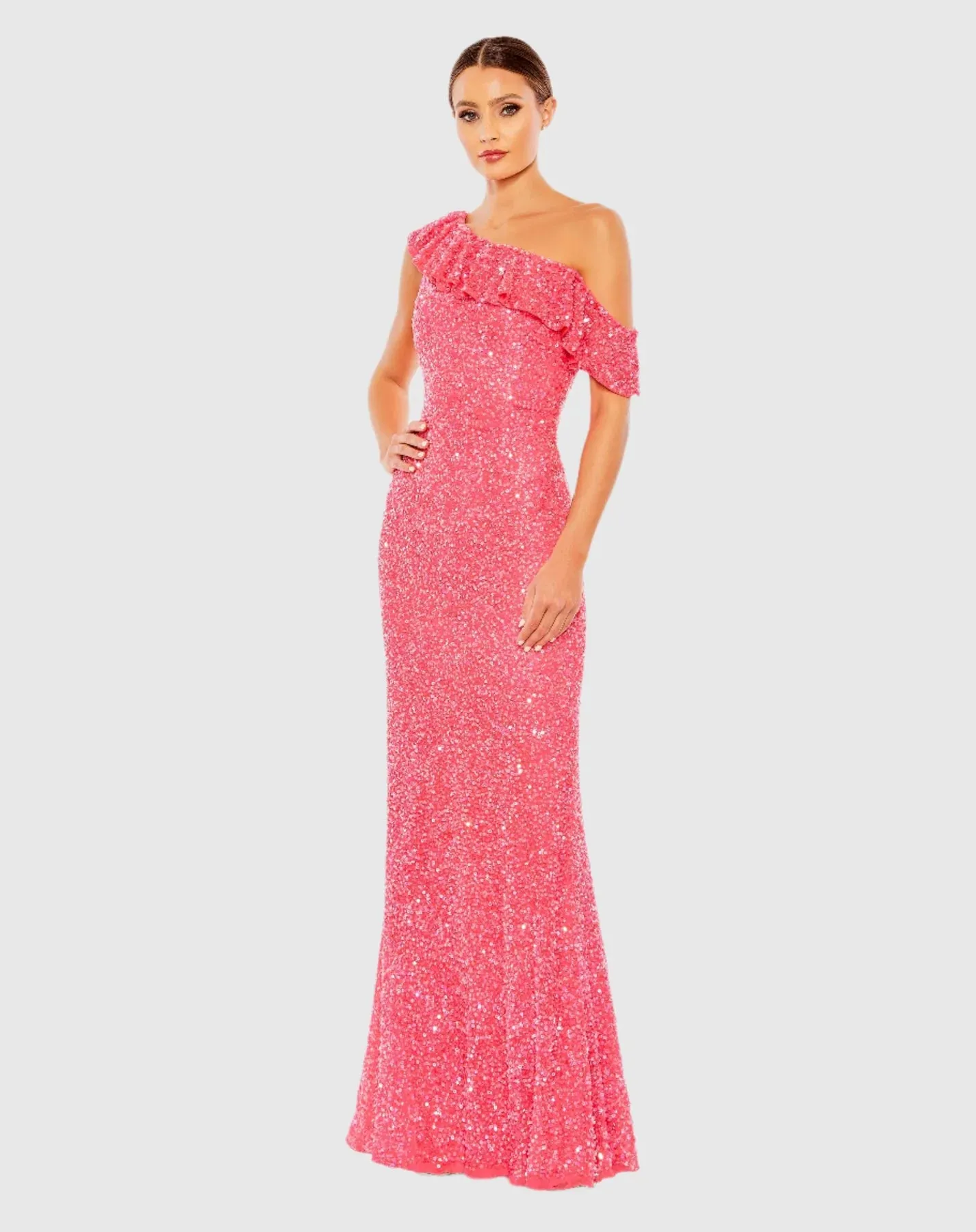 Sequin drop shoulder trumpet gown - Key Lime