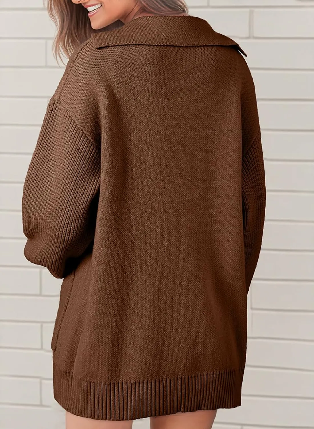 SHEWIN Women Open Front Knit Sweater Button Casual Long Sleeve V Neck Cardigan