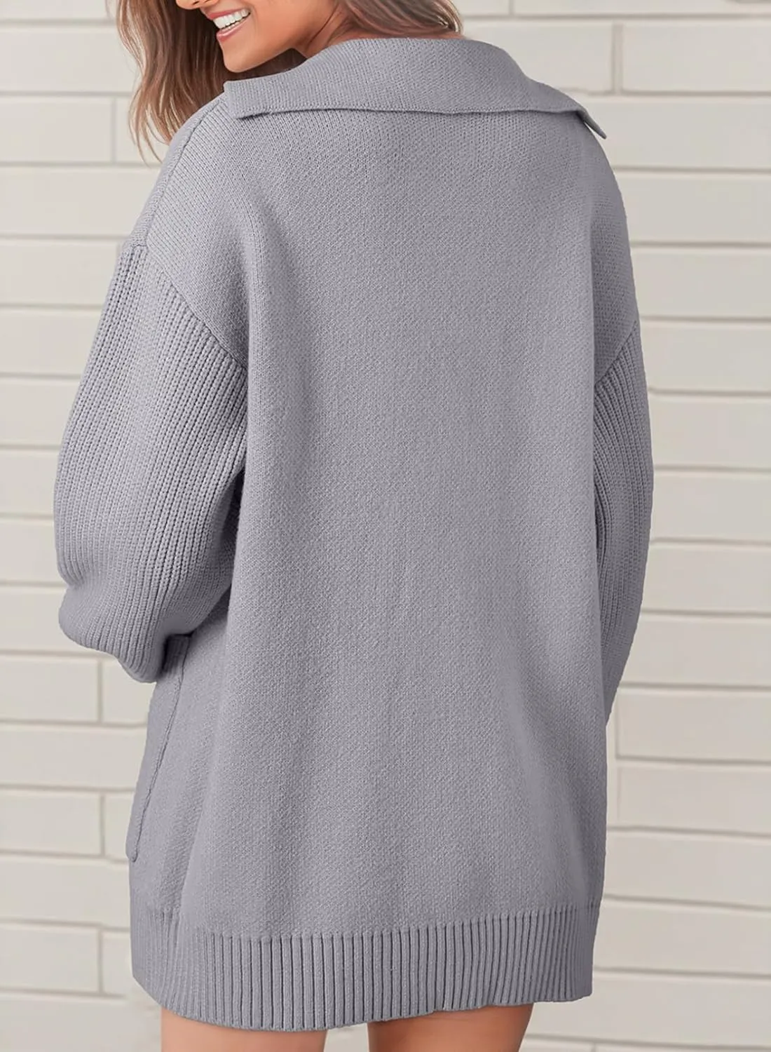 SHEWIN Women Open Front Knit Sweater Button Casual Long Sleeve V Neck Cardigan