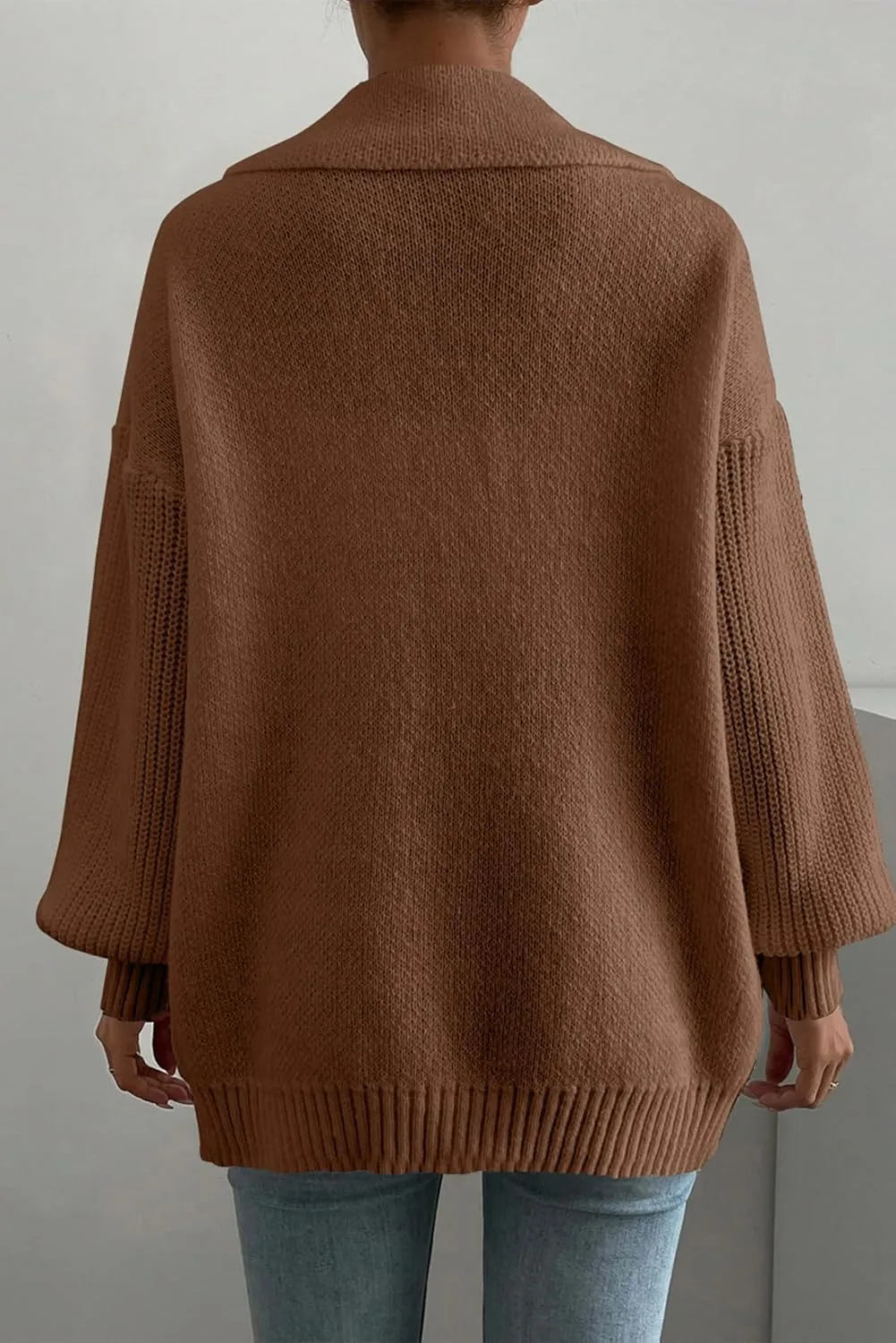 SHEWIN Women Open Front Knit Sweater Button Casual Long Sleeve V Neck Cardigan