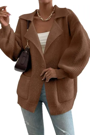 SHEWIN Women Open Front Knit Sweater Button Casual Long Sleeve V Neck Cardigan