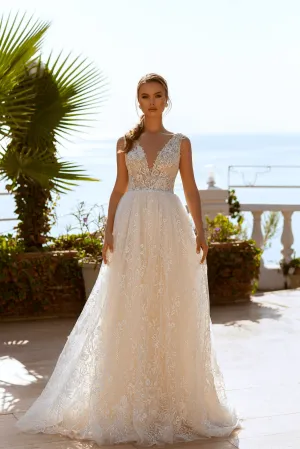 Sleeveless Ball Gown Wedding - Dress V-Neck Wedding Dress -  Floral Wedding Gown - Elegant Bridal Dress Plus Size