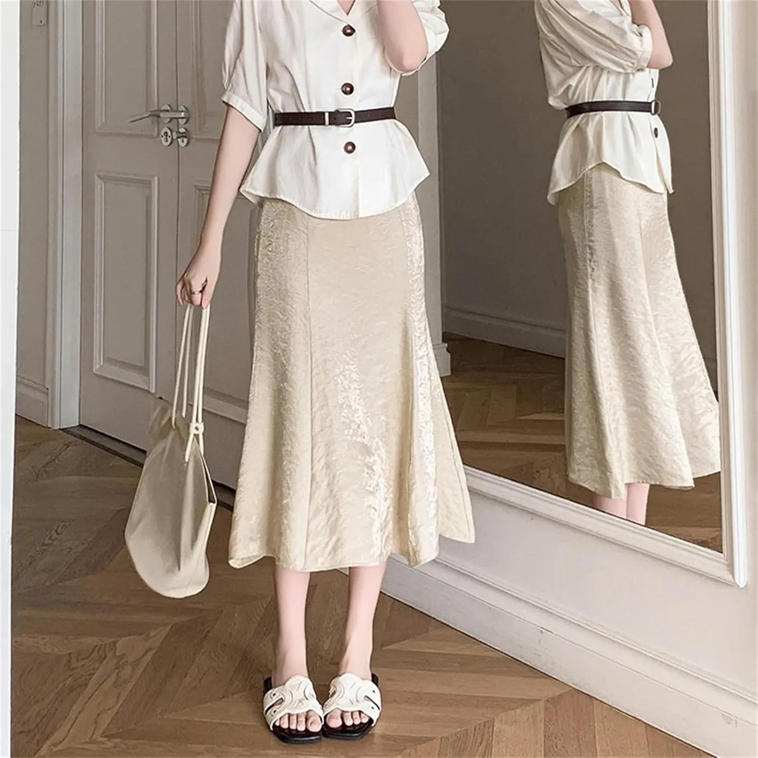 Spring Summer Korean Style Midi Mermaid Skirt Vintage High Waist Bodycon Women's Casual Skirts
