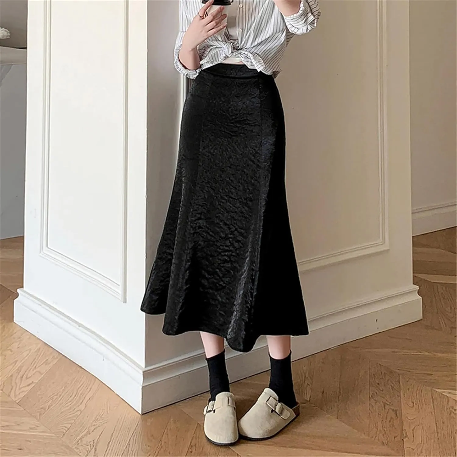 Spring Summer Korean Style Midi Mermaid Skirt Vintage High Waist Bodycon Women's Casual Skirts
