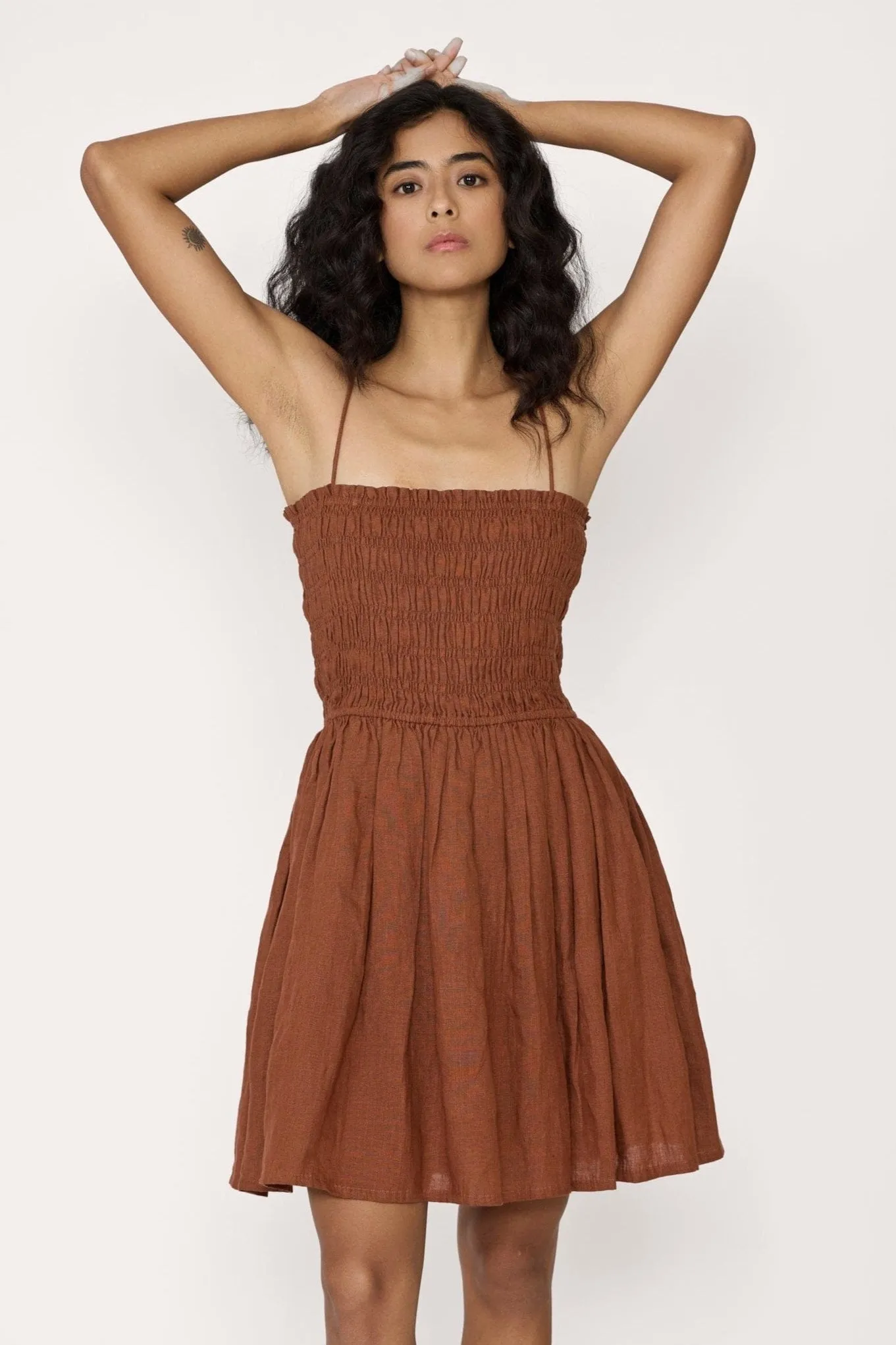 Strappy Bodice Mini Dress - Clay