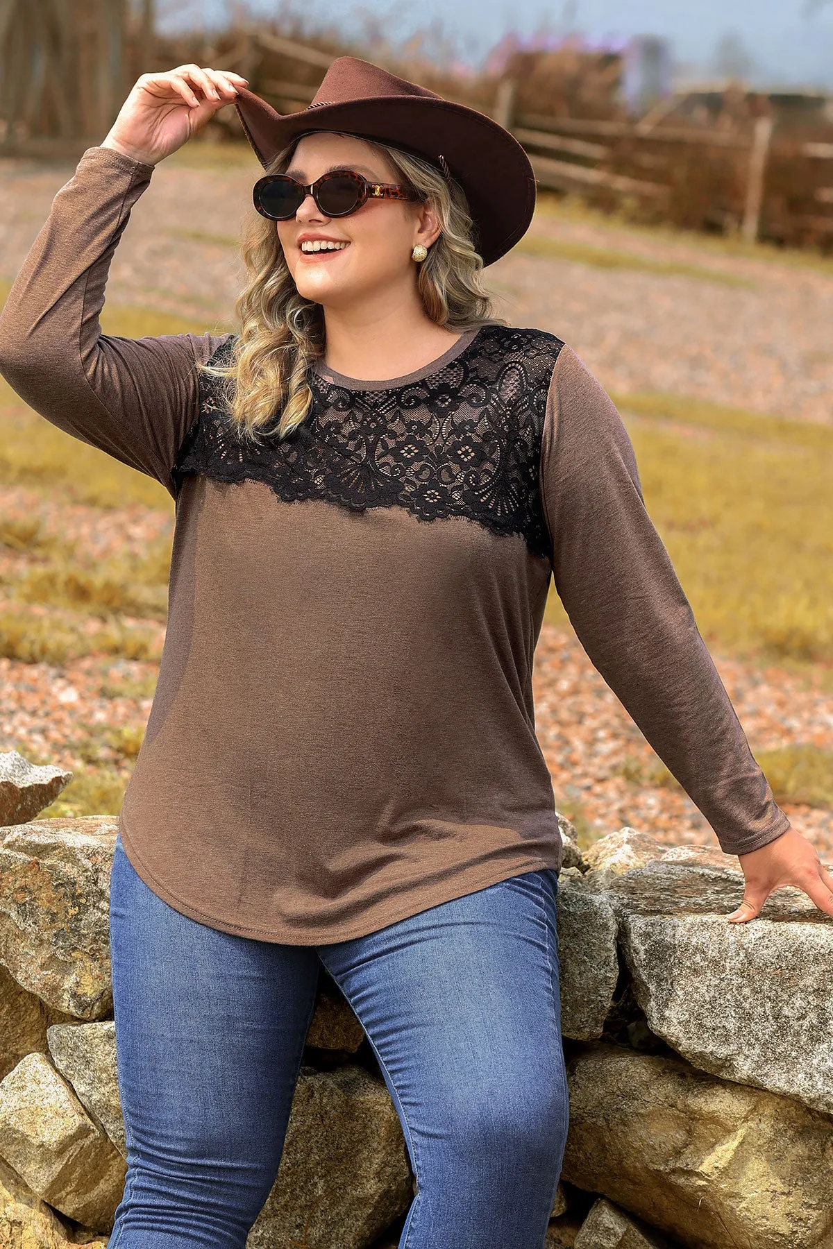 Stylish Shoulder Lace Long Sleeve Shirt
