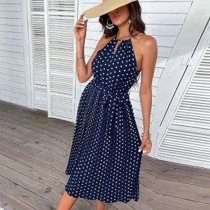 Summer Fashion Polka Dot Halterneck Maxi Dress