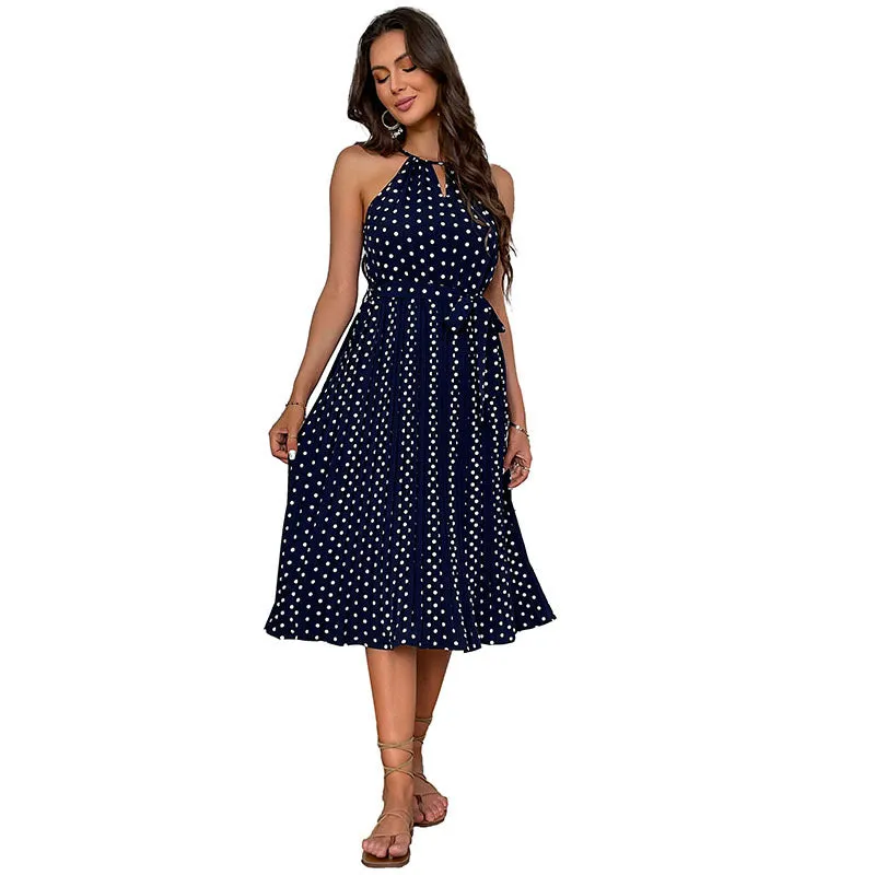 Summer Fashion Polka Dot Halterneck Maxi Dress