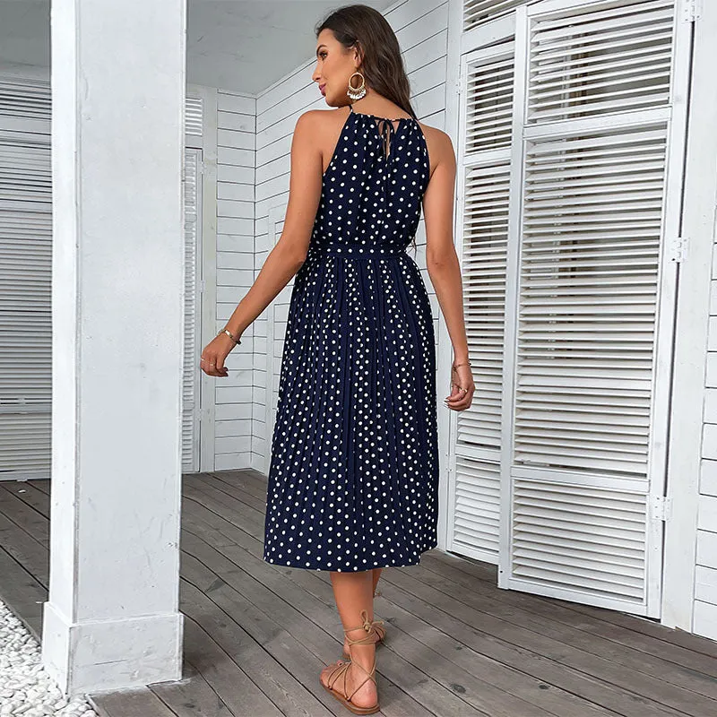 Summer Fashion Polka Dot Halterneck Maxi Dress