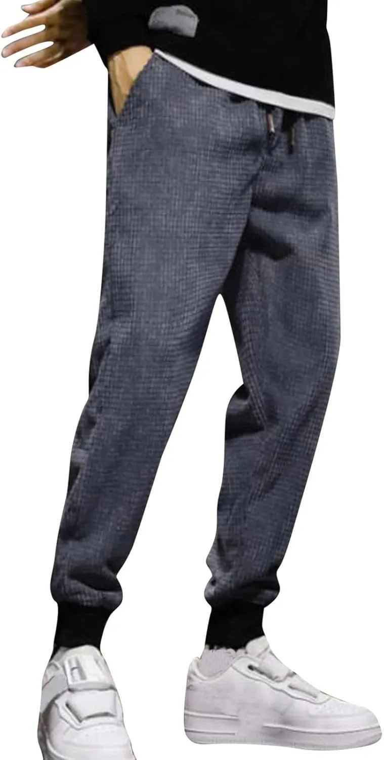 SUWBMHWE Men Joggers Pants, Mens Casual Harlan Pants Lace-up Track Cuff Solid Color Workout Pants with Pocket