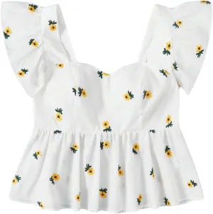 SweatyRocks Women's Plus Size Floral Print Ruffle Crop Top Sweetheart Neck Peplum Tank Tops