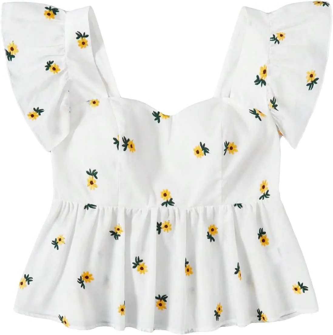 SweatyRocks Women's Plus Size Floral Print Ruffle Crop Top Sweetheart Neck Peplum Tank Tops