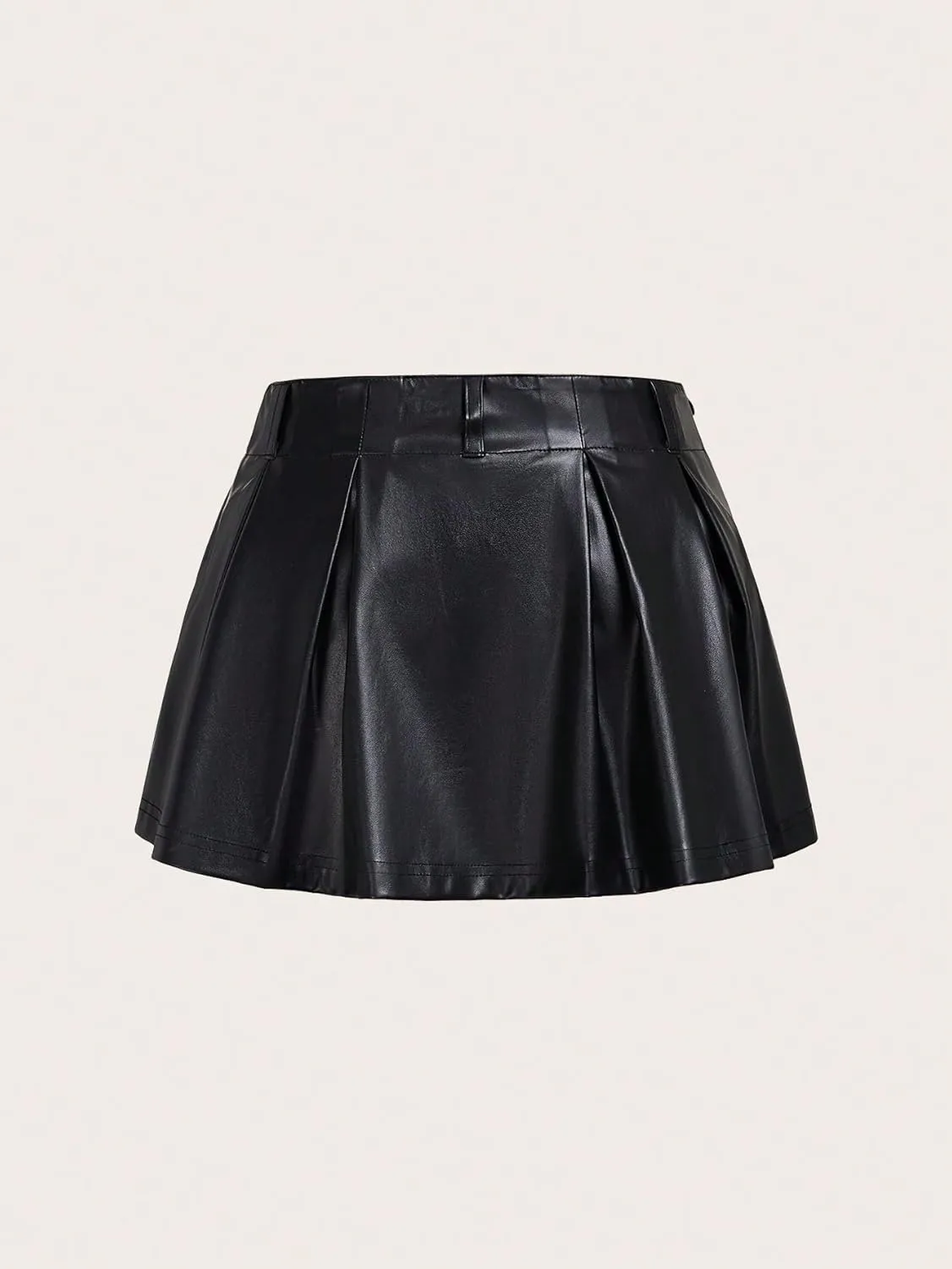 SweatyRocks Women's PU Leather A Line Mini Skirt Flared Hem Pleated Skirts with Shorts