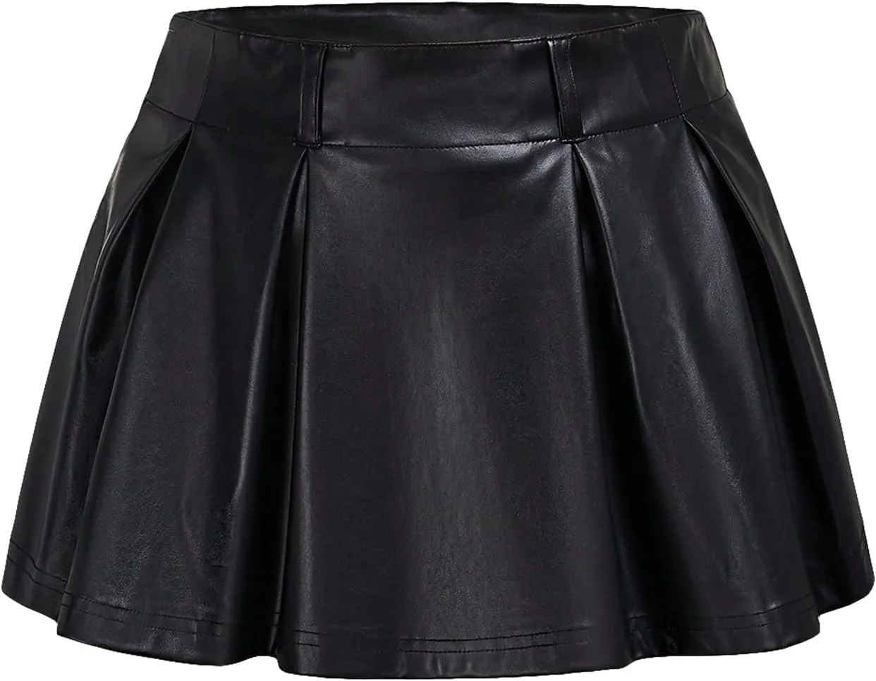 SweatyRocks Women's PU Leather A Line Mini Skirt Flared Hem Pleated Skirts with Shorts